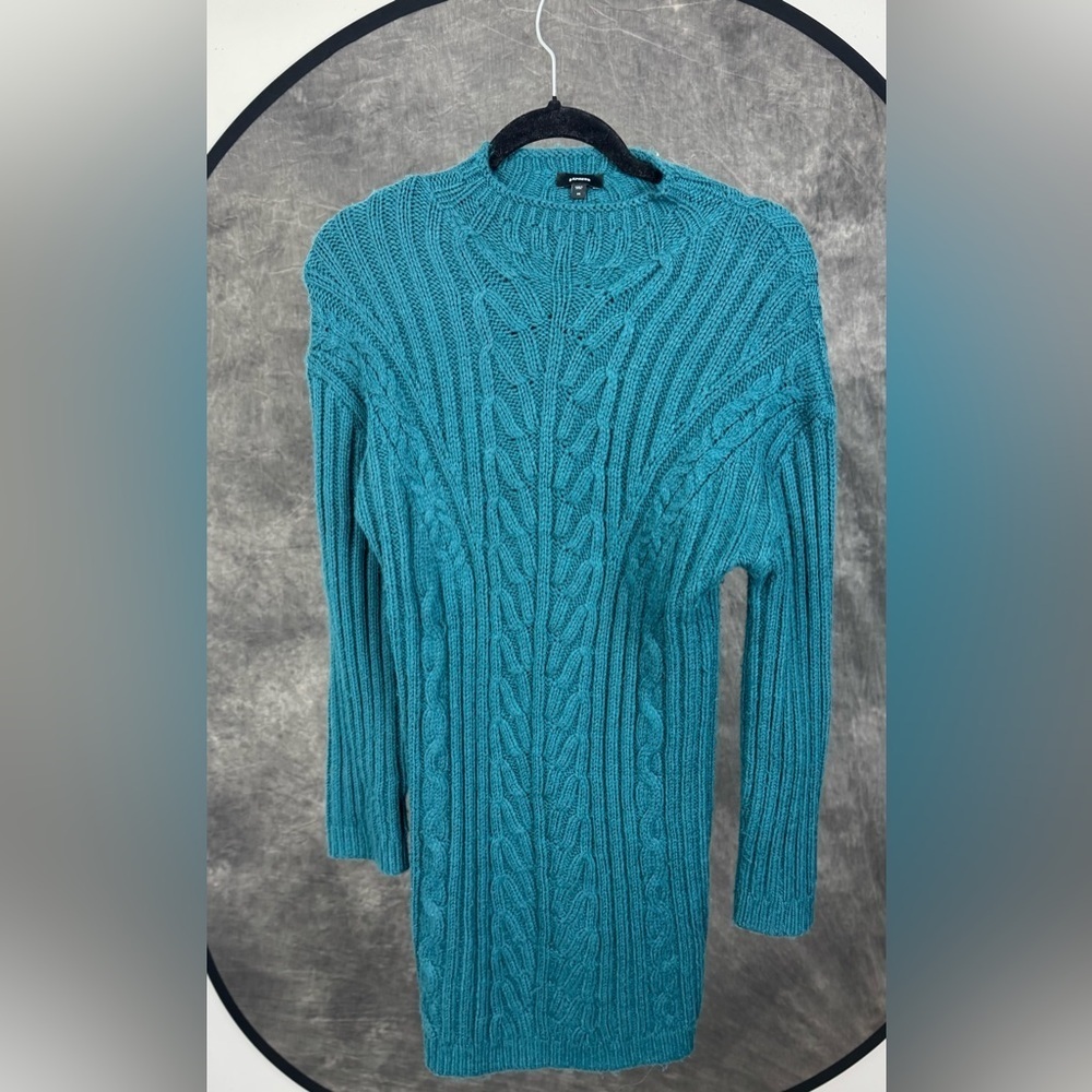 Express Dark Teal Ribbed Sweater Dress / Size XS / Mock Neck Bodycon